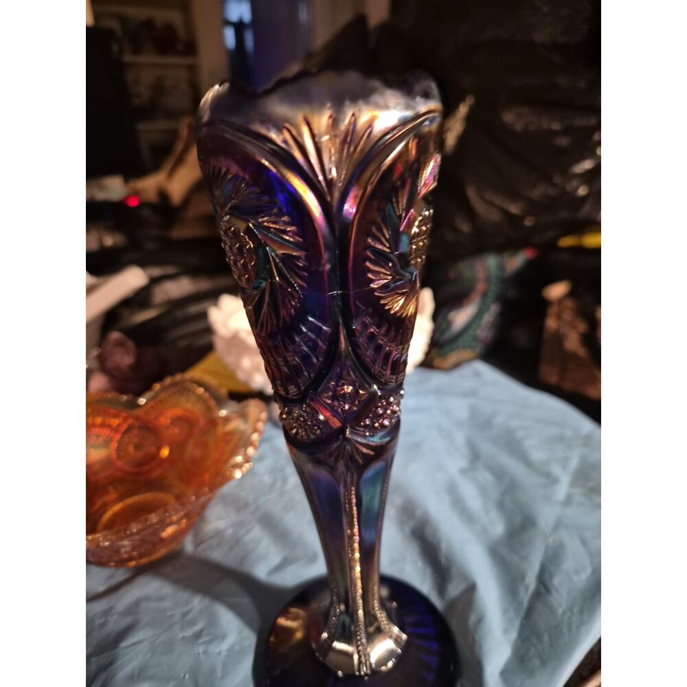 Vintage Fenton Cobalt blue Carnival Glass With pinwheel Pattern And...